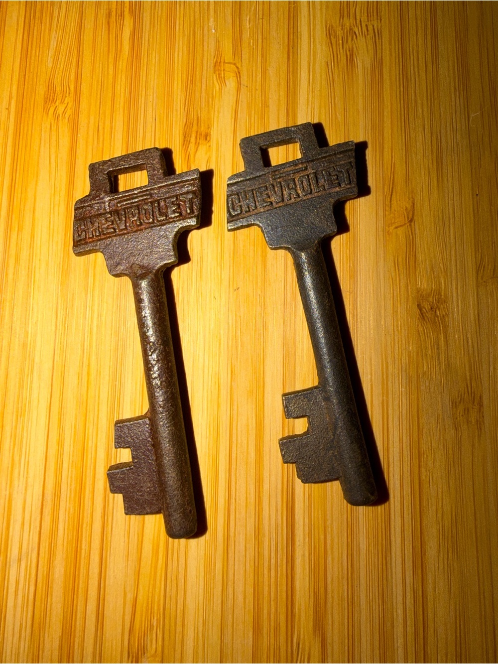 Vintage Style Cast Iron Chevrolet Skeleton Keys- Set of 2